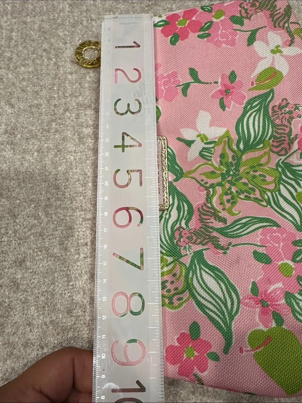 Lilly Pulitzer Pink Floral Cosmetic Pouch with Green Accents